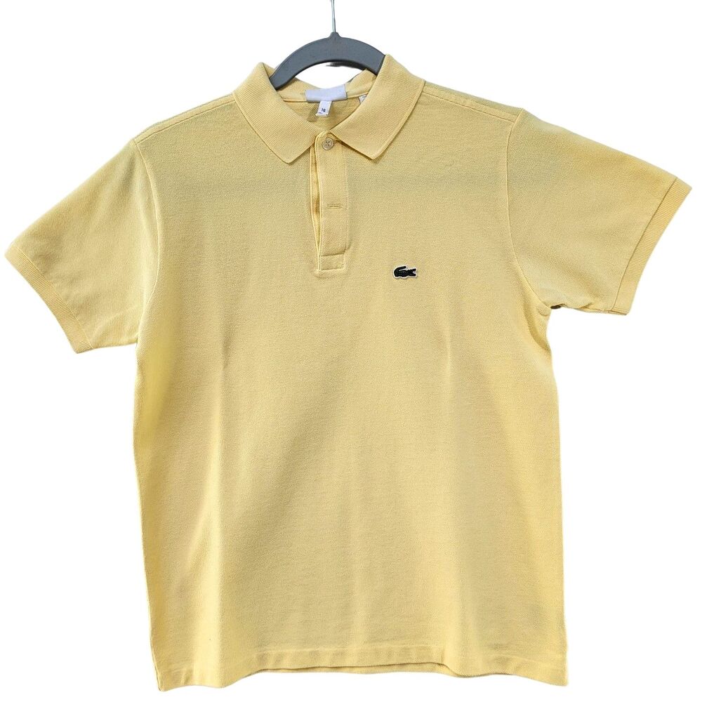 Vintage Lacoste 100% Cotton Yellow Polo Shirt Button-Up collar Size S